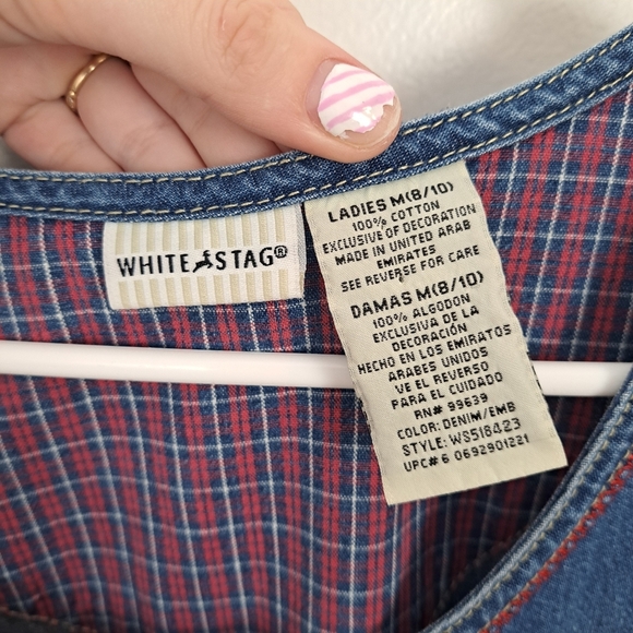 White Stag Denim Red White Blue Flower Embroidered Sleeveless Midi Dress Size‎ M - Picture 5 of 8